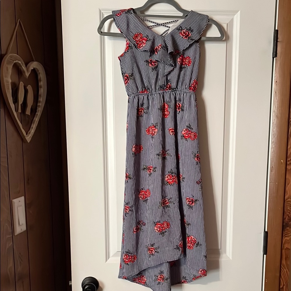 Girls Monteau blue and Red High-Low Ruffled Sundress